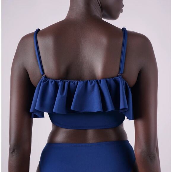 LIBERTY & JUSTICE Toniah Navy Ruffle Adjustable Strap Bikini Top Size SMALL - Picture 6 of 7